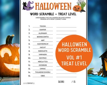Halloween Word Scramble Game: Treat Level, Printable (PDF)