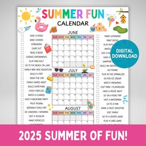 SOMMER Aktivitätskalender | 50 Aktivitäts-Ideen für Kinder | Postergröße | Sommerkalender 2025 | Sommer Bucket List zum Ausdrucken | Sommerspass Kids