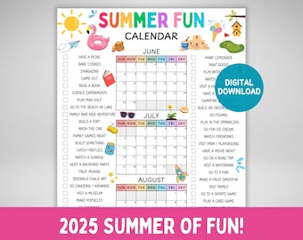 Summer Activity Calendar for Kids: 50 Fun Ideas, Printable Poster (Digital Download)