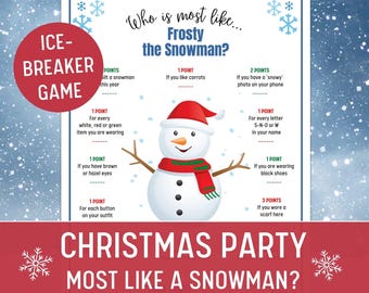 Snowman Holiday Game, Who Is Most Frosty The Snowman, Fun Christmas Icebreaker Game, Printable Christmas Party Game, Instant Download