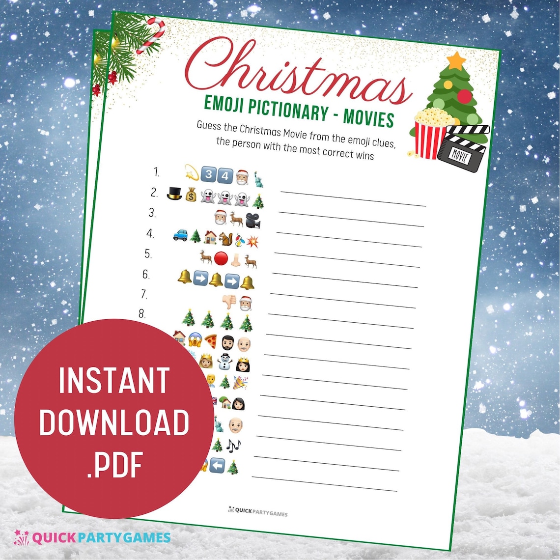 Christmas Movie Emoji Pictionary Christmas Movies Family Etsy