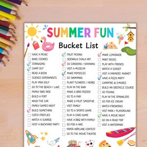 Summer Bucket List Printable, Summer Checklist, Kids Summer Activities, Kids Summer Printable, Summer Bucketlist for Kids, Digital Download