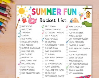 Kids Summer Bucket List Printable: 50 Fun Activities (Digital Download)