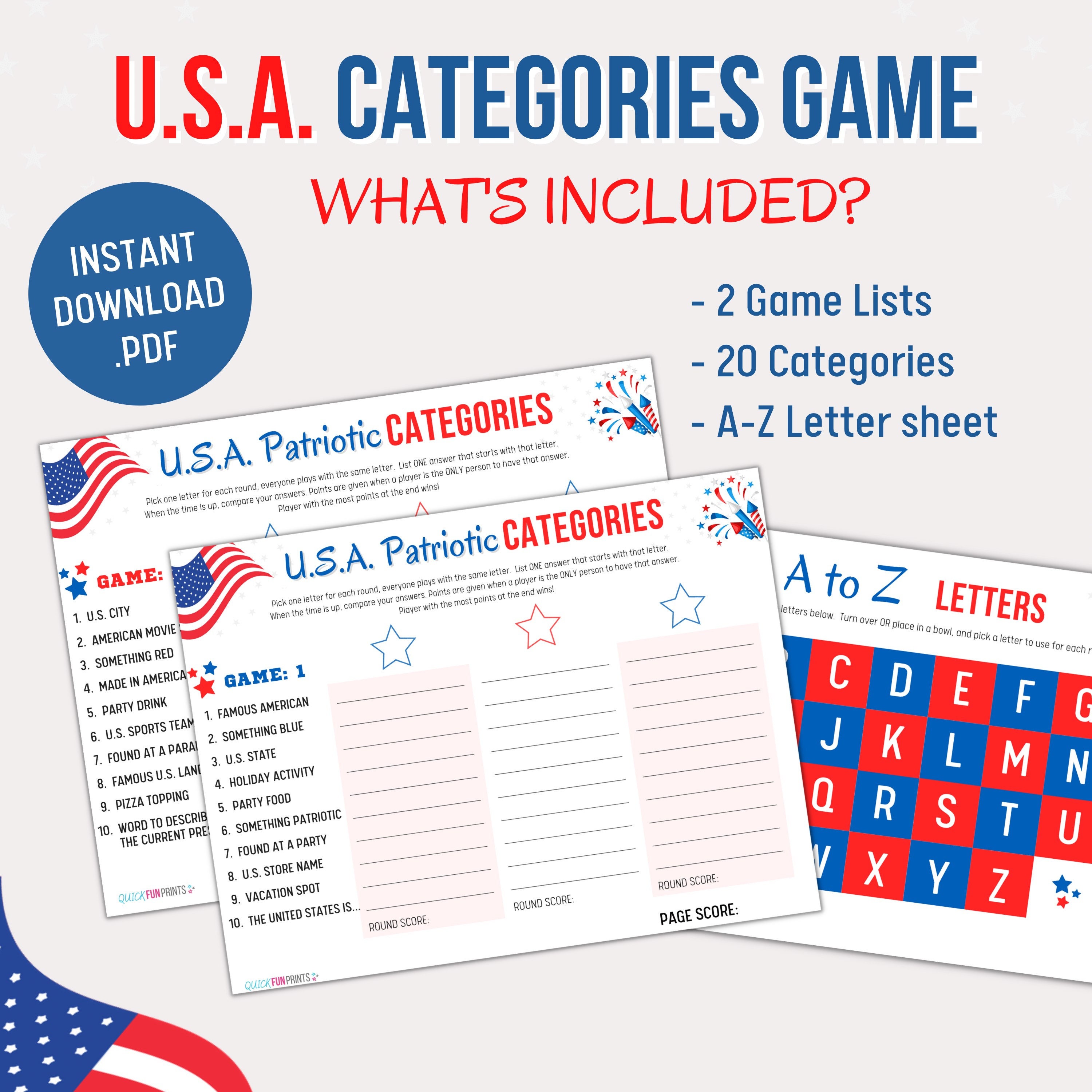 USA Labor Day Game Scattergories Printable