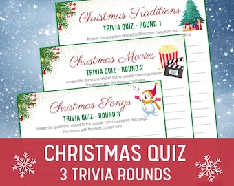 Christmas Quiz with Answers, Printable Christmas Trivia Quiz, Christmas Movies Songs and Traditions, Christmas Quiz Questions, Holiday Quiz