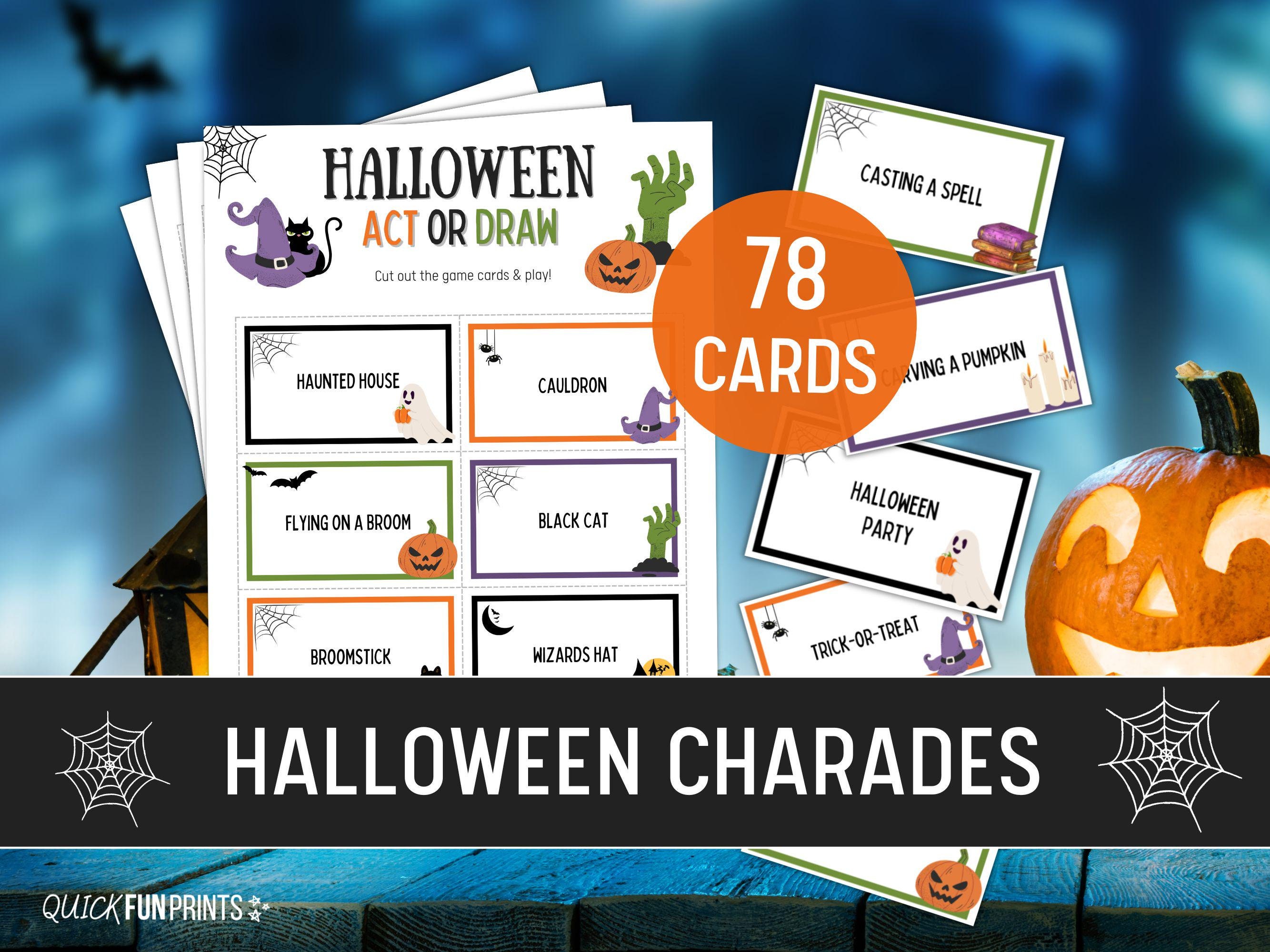 HALLOWEEN Charades Printable, Halloween Charades Cards, Halloween Party Games, Halloween Family Game, Halloween Games for Kids and Adults