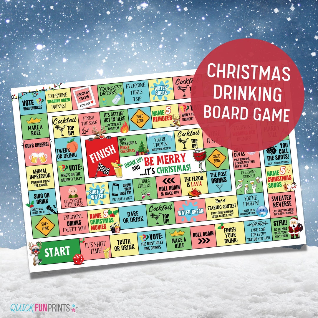 Christmas Drinking Game, Printable Christmas Board Game for Adults
