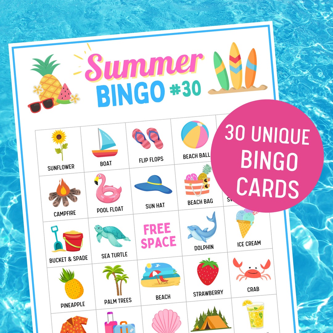 SUMMER Bingo Printable, 30 Bingo Boards Download &amp; Print, Fun Family ...