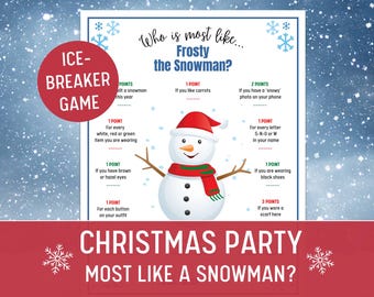 Who is most like Frosty the Snowman? Christmas Games, Christmas Icebreaker Party Game, Christmas Family Game, Instant Download, Printable