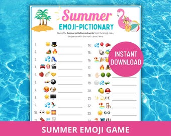 Summer Emoji Pictionary Quiz: Printable Family Game (Digital Download)