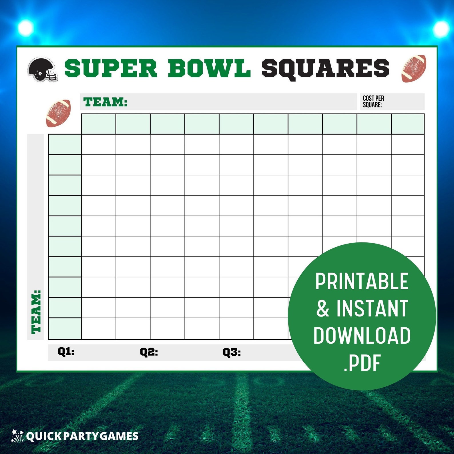 PRINTABLE Super Bowl Squares Game Super Bowl Squares Etsy