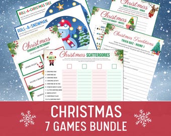 Holiday Party Games Bundle: Christmas Charades, Scattergories, Pictionary, Trivia, Emoji Quiz (Printable)
