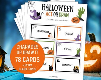 HALLOWEEN Charades - Act or Draw , Halloween Printable Game Cards, Halloween Party Games, Halloween Family Games, Halloween Game to Download