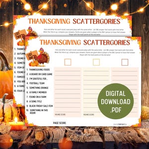 Thanksgiving Scattergories Digital Download, with 2 Lists to play and letter sheet