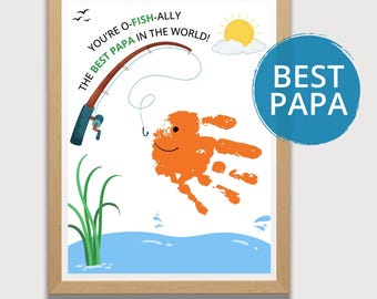 Meilleur PAPA, O-FISH-ALLY Meilleur papa, création artisanale d'empreintes de main pour la fête des pères, papa cadeau de pêche, cadeau personnalisé, cadeau de pêche des enfants, impression numérique