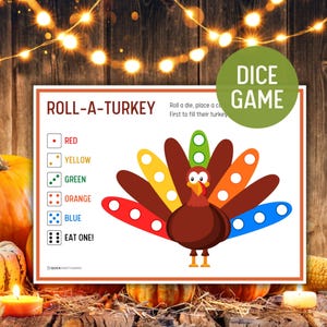 Rollen Sie ein Truthahn-Spiel, Thanksgiving-Spiel für Kinder, Rollen Sie ein Truthahn-Würfelspiel, Thanksgiving-Tischspiele, digitaler Download, Thanksgiving druckbar