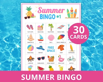 Summer Bingo Game: 30 Unique Printable Boards (Digital Download)
