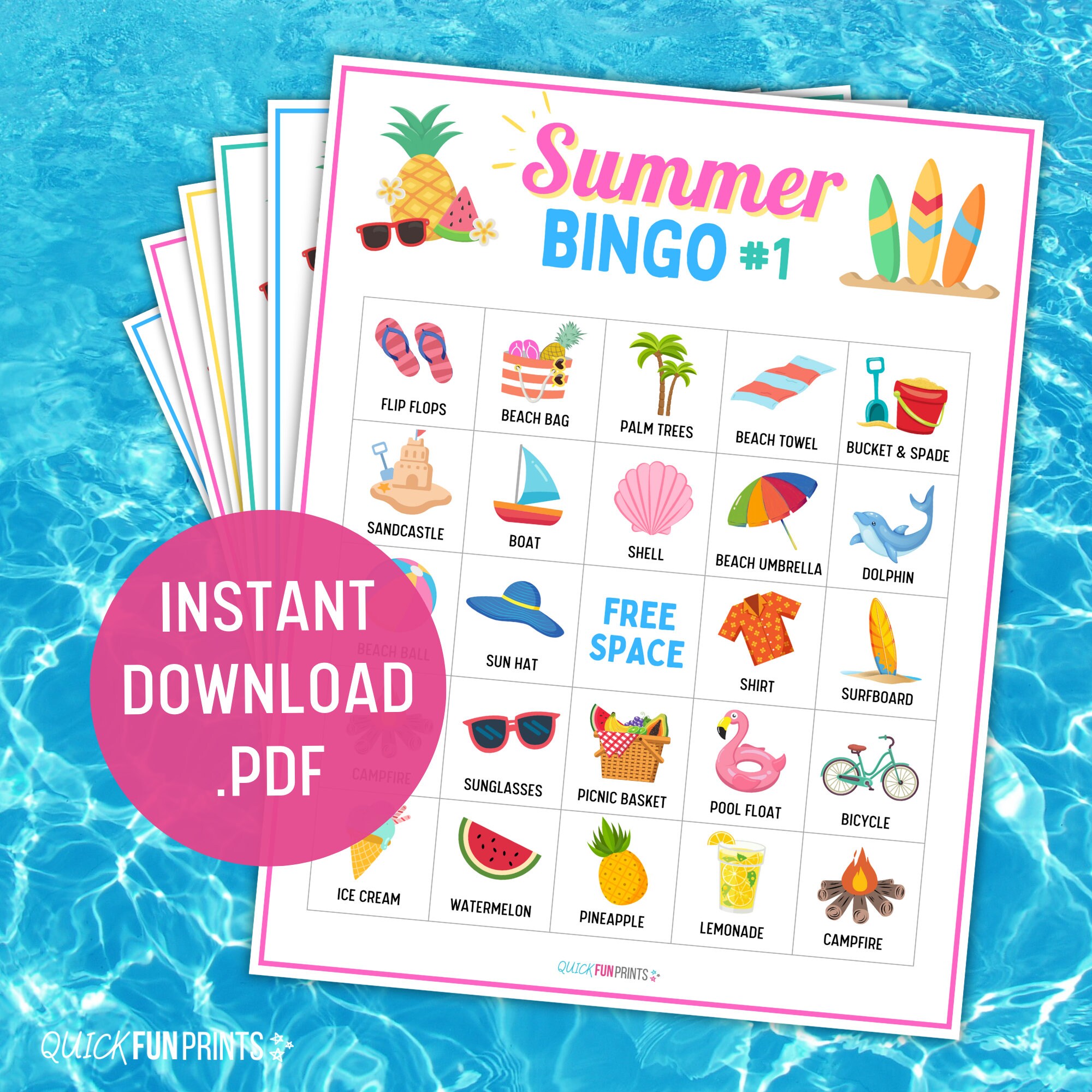 SUMMER Bingo Printable, 30 Bingo Boards Download &amp; Print, Fun Family ...