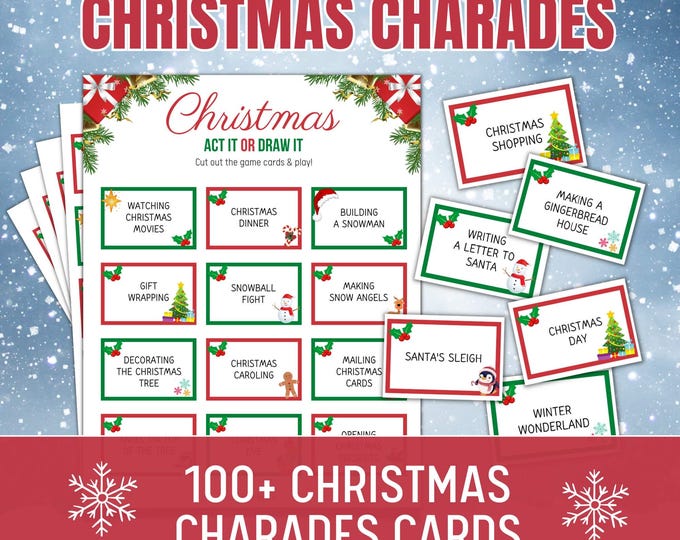 Featured listing image: Christmas Charades Game, Printable Christmas Charades Cards, Holidays Charades & Pictionary, Christmas Family Game,Christmas Party Game Kids