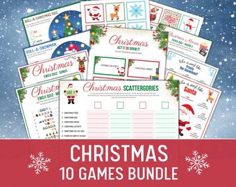 Holidays Christmas Game Bundle: Charades, Trivia, Scattergories (Printable, Instant Download)