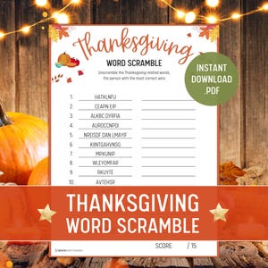 Thanksgiving Word Scramble, Word Scramble Family Game, Thanksgiving Word Quiz Game Kids, Printable Thanksgiving Word Game, Instant Download