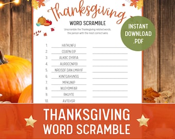 Thanksgiving Word Scramble Game: Family Fun (Digital Download)