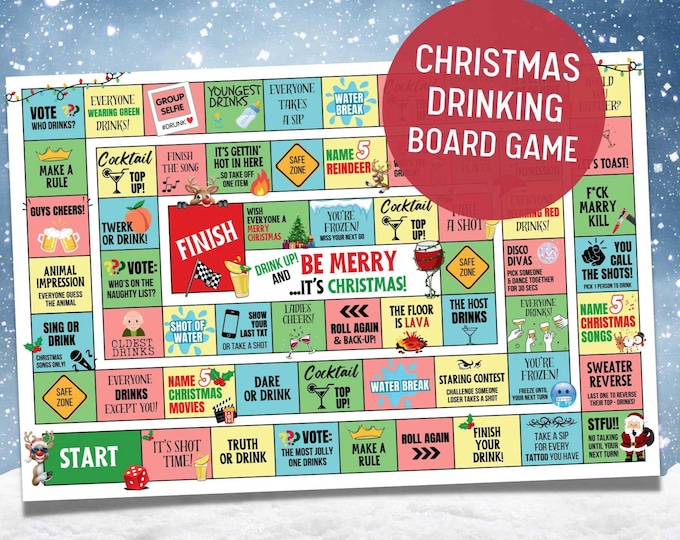 Featured listing image: Christmas Drinking Game, Christmas Board Game for Adults, Printable Christmas Game, Adult Christmas Party Game, Instant Download & Print