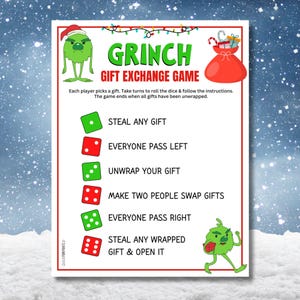 Grinch Gift Exchange Game, Holiday Gift Swap Game, Pass the Gift Game, Christmas Gift Game, Printable Christmas Party Activity