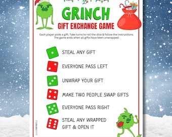 Grinch Gift Exchange Game, Holiday Gift Swap Game, Pass the Gift Game, Christmas Gift Game, Printable Christmas Party Activity