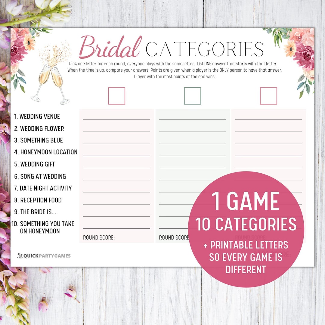 Hen Party Scattergories Printable Hen Party Game Printable Bridal