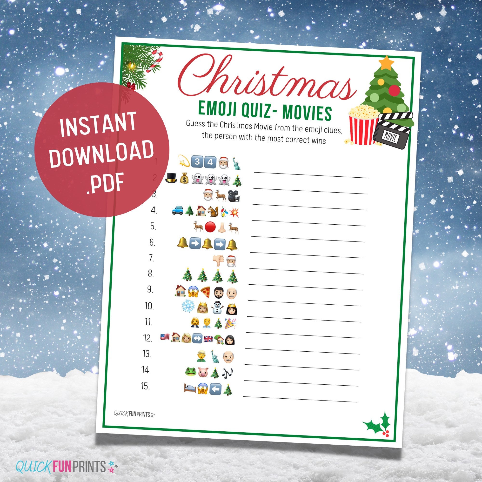 Christmas Movie Emoji Pictionary, Christmas Movies Game, Emoji Family Game, Christmas Games 