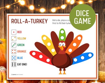 Roll A Turkey Dice Game, Printable Thanksgiving Game, Family Thanksgiving Game, Roll A Turkey Game, Party Game, Class Activity