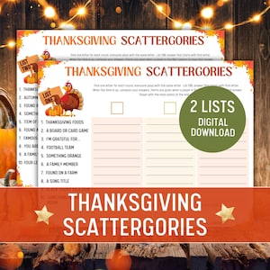 Thanksgiving Scattergories Game, 2 Lists, Thanksgiving Printable Game, Popular Family and Friends Game, Instant Download, Printable