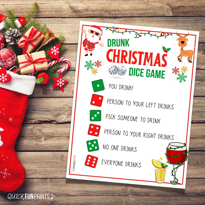 Christmas Drinking Dice Game, Printable Christmas Drinking Game for — free download