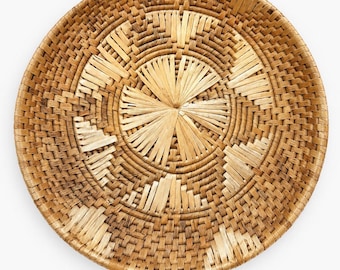 Vintage Decorative Basket | Handwoven Seagrass Tray | Rustic Boho Home Decor | Natural Basket Bowl | Shelf Styling Accent