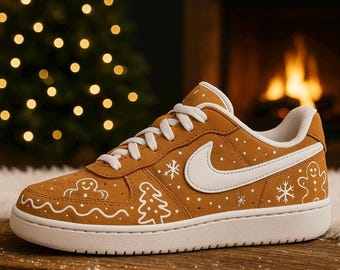 Hand Painted Christmas Gingerbread Nike Court Borough Low Recraft