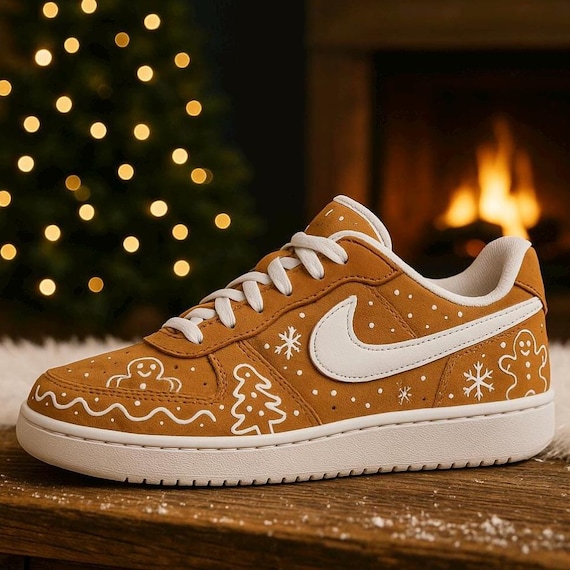 Hand Painted Christmas Gingerbread Nike Court Borough Low Recraft
