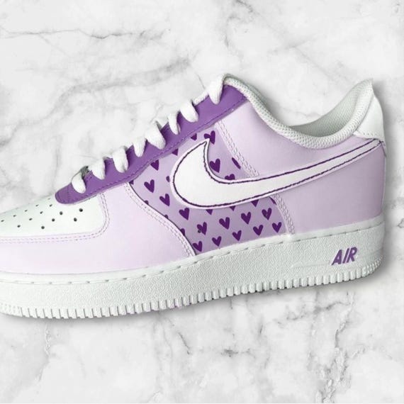 Custom Purple Hearts Nike Air Force 1 Shoes – Hand Painted  display picture 3