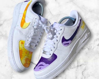 Custom Purple and Yellow Camo Nike Air Force 1 | Hand-Painted Camouflage AF1 Shoes | Unique Custom Camo Sneakers | Personalized Air Force On