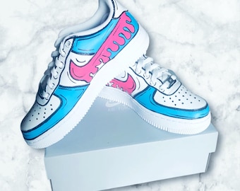 Nike Air Force One AF1 Blue Pink Drip Kids Children Adult Shoes