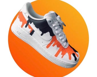 Nike Air Force One AF1 Orange and Black Drip Kids Children Adult Shoes