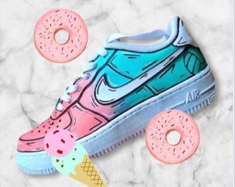 Nike Air Force 1 personalizzate dipinte di rosa e blu / Scarpe AF1 dipinte a mano / Sneakers pastello uniche per donna / Nike Air Force One personalizzate