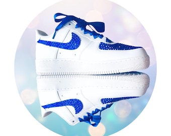 Bling Air Jordan 1 Mid | Benutzerdefinierte Blau Strass Jordans | Glitzernde Kristall Nike Turnschuhe | Handgemachte benutzerdefinierte Farbe Schuhe