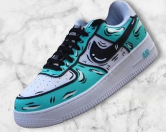 Custom Nike Air Force 1 Real and Black Comic Shoes – Hand Painted Cartoon Sneakers, Comic Style AF1, Unique Streetwear Art for Men & Women