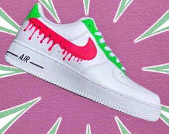 Custom Watermelon Nike Air Force 1 Shoes – Hand Painted Red & Green Summer Sneakers, Fruit-Inspired AF1, Unique Gift for Her