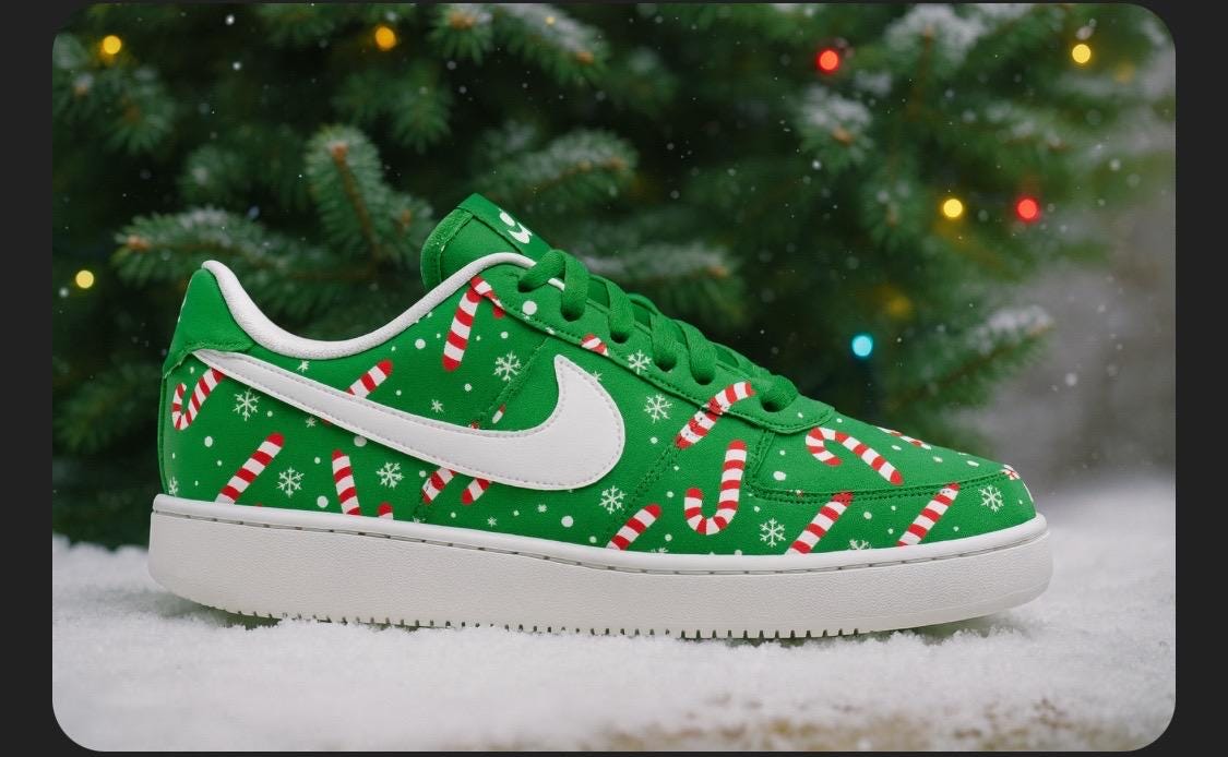 Zapatillas Nike Court Borough Low Recraft pintadas a mano con diseño de bastón de caramelo navideño / Zapatillas navideñas rojas y blancas / Zapatilla
