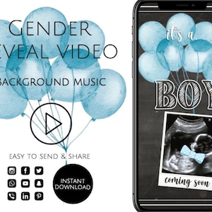 Vídeo de revelación de género ¡Es un niño! Tarjeta de vídeo Vídeo digital de anuncio de embarazo para redes sociales / Descarga instantánea