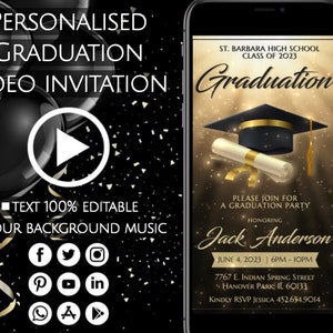 Animated Graduation Invitation, Grad announcement, Custom photo graduation party, Graduation Video Invite, Electronic College Announcement