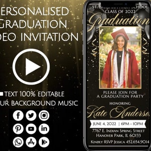 Animated Graduation Invitation, Grad announcement, Custom photo graduation party, Graduation Video Invite, Electronic College Announcement