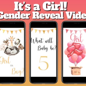 Gender Reveal Video It&#39;s a Girl! Card Digital Pregnancy Announcement Video For Social Media, Baby Announcement Instant download